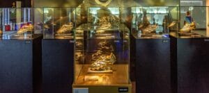 European Golden Shoe to the top European scorer awarded to Leo Messi, in the Messi space of the FC Barcelona museum, at the Camp Nou, Barcelona, Spain