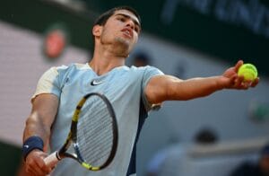 Paris, France. 2nd June 2022. Carlos Alcaraz plays his quarter-final match during the French Open Tennis at Roland Garros stadium on May 31, 2022 in Paris, France. Photo by Christian Liewig/ABACAPRESS.COM Credit: Abaca Press/Alamy Live News