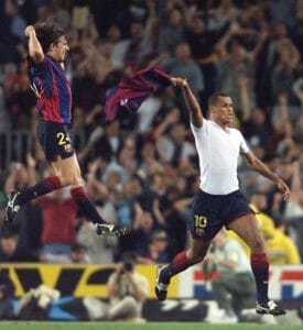 Brazil's Rivaldo (R) jubilates 17 June 2001 at Cam