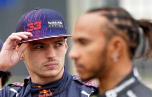 Red Bull Racing's Max Verstappen and Mercedes driver Lewis Hamilton ahead of the British Grand Prix at Silverstone, Towcester. Picture Date: Thursday July 15, 2021.