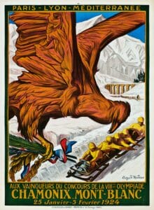 Vintage Travel Poster - Winter Sport - Auguste Matisse (French, 1866?1931) CHAMONIX MONT-BLANC VIIIme OLYMPIADE 1924, Olympic games 1924