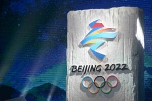 The emblem of Beijing 2022 Olympic Winter Games is unveiled during the emblem launch ceremony for the Beijing 2022 Olympic and Paralympic Winter Games