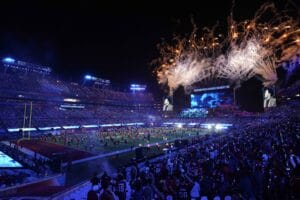 Tampa, Florida, USA. 7th Feb, 2021. The Weekend performs in front of fans during the halftime show for Super Bowl 55 in Tampa on Sunday February, 7, 2021, Credit: Martha Asencio Rhine/Tampa Bay Times/ZUMA Wire/Alamy Live News