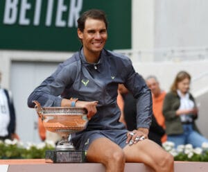 Paris France  French Open Championships Roland GarrosRafa Nadal (ESP) with trophy after he wins  a record 12th Mens Singles title  Photo Roger Parke