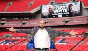 Tyson Fury poses on the pitch after the press conference at Wembley Stadium, London. Picture date: Tuesday March 1, 2022.