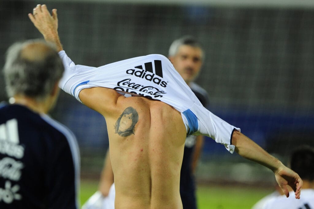 A tattoo is seen on Argentine footballer