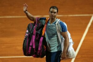 Rome, Italy. 12th May, 2022. ROME, ITALY - 12.05.2022: RAFAEL NADAL (ESP) play game against SHAPOVALOV (CAN)ALIASSIME (CAN) during their single men round match in the Internazionali BNL D'Italia at Foro Italico in Rome, Italy on May 12, 2022. Credit: Inde