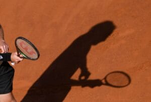 Rome, Italy. 15th May, 2022. Stefanos Tsitsipas looks dejected during the Internazionali BNL D'Italia Men Final match between Novak Djokovic and Stefanos Tsitsipas on 15 May 2022 at Foro Italico, Rome. Photo by Giuseppe Maffia. Credit: Giuseppe Maffia/Ala