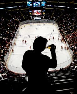 Audience during NHL game between Minnesota Wild-Chicago Blackhawks at Xcel Energy Center.