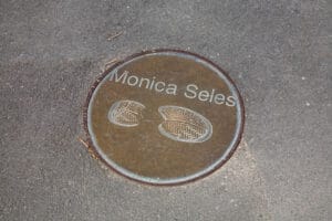 Monica Seles footprints at the Olympic Stadium Barcelona Spain May 2008