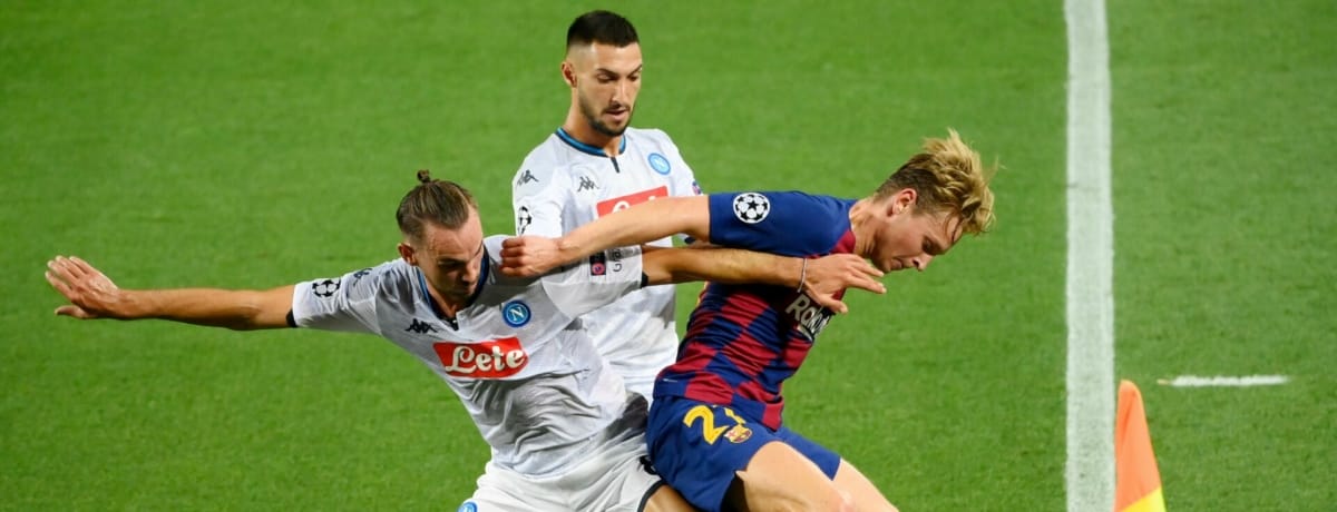 Barcellona-Napoli, playoff andata Europa League 2021-22, Fabian Ruiz, Matteo Politano e Frankie de Jong